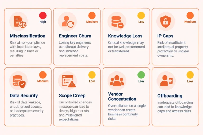 IT staff augmentation risks severity matrix - 8 risks rated from critical to low