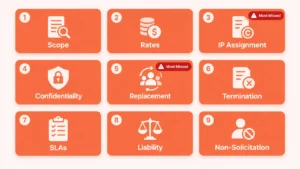 9 essential clauses in a staff augmentation contract - IP assignment and replacement guarantee are most frequently missing